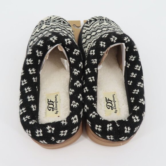 Dearfoams Medium 7-8 Black Cream Knit Memory Foam Indoor Outdoor Slippers NEW - Picture 6 of 14